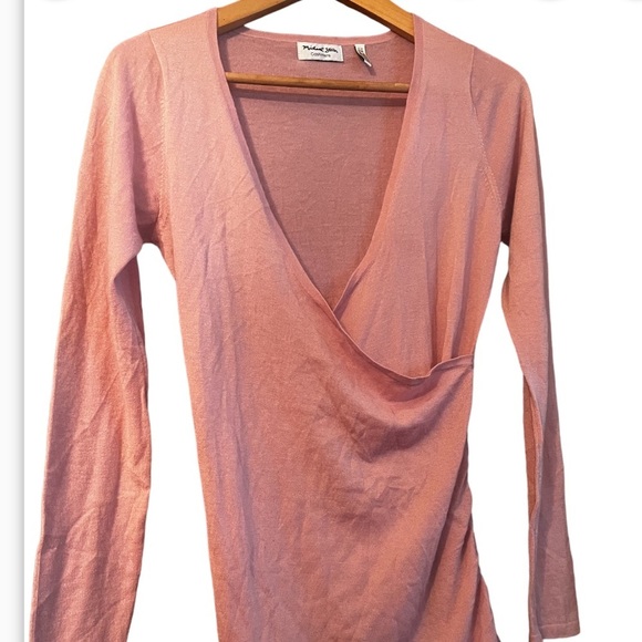 MICHAEL STARS Vivian Surplice 100% Cashmere Sweater In Pink One Size Women - Picture 4 of 10